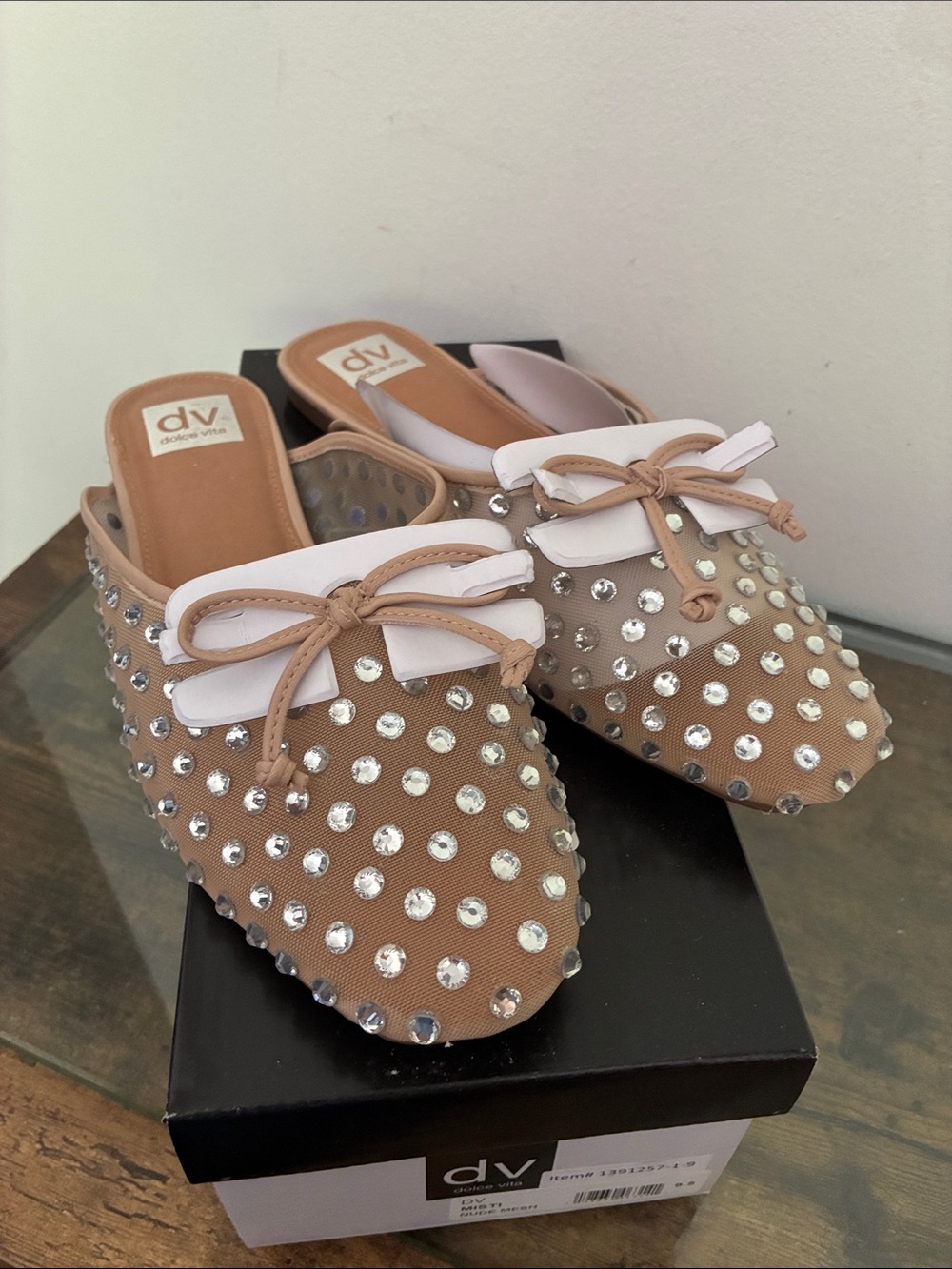 DV by Dolce Vita Champagne Studded Bow Mules